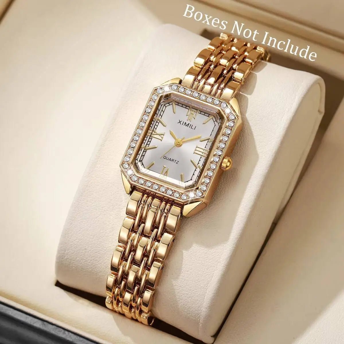 Fashion Rectangle Women Watches Ladies Rhinestone Quartz Watch Bracelet Strap Wristwatch Reloj Mujer（Without Box） - Ammpoure