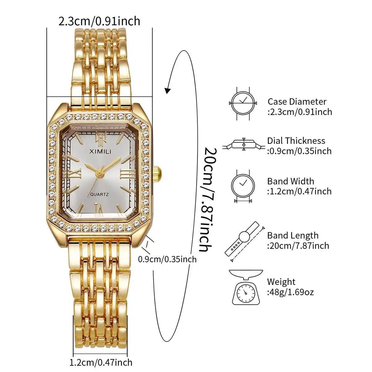 Fashion Rectangle Women Watches Ladies Rhinestone Quartz Watch Bracelet Strap Wristwatch Reloj Mujer（Without Box） - Ammpoure
