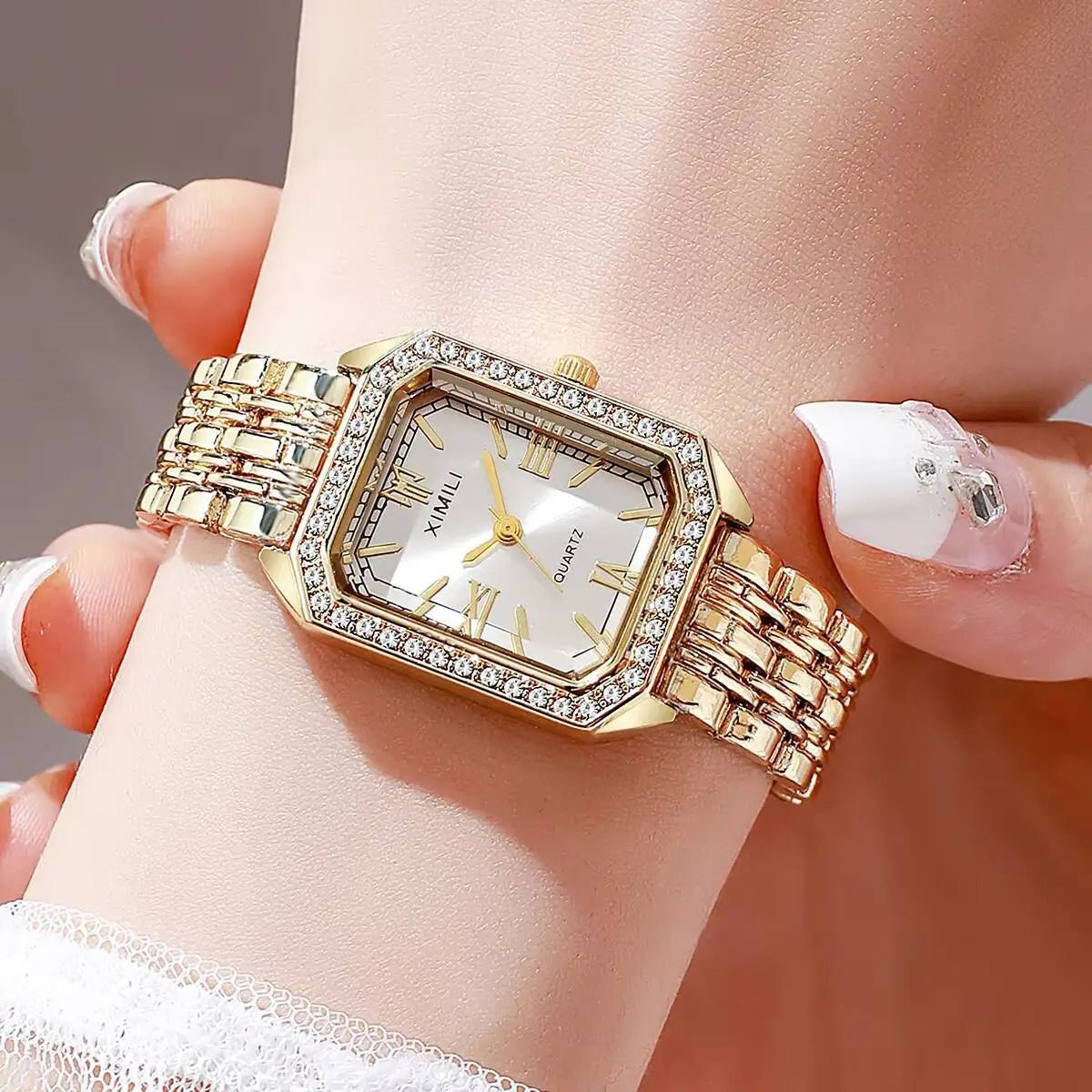 Fashion Rectangle Women Watches Ladies Rhinestone Quartz Watch Bracelet Strap Wristwatch Reloj Mujer（Without Box） - Ammpoure