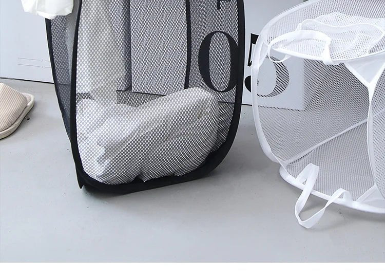 Foldable Wall Hanging USA Laundry Organizer Mesh Storage Bucket For Dirty Clothes Practical Household Bathroom Daily Tidying Accesso - Ammpoure