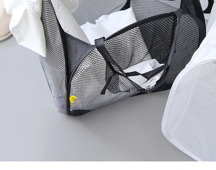 Foldable Wall Hanging USA Laundry Organizer Mesh Storage Bucket For Dirty Clothes Practical Household Bathroom Daily Tidying Accesso - Ammpoure