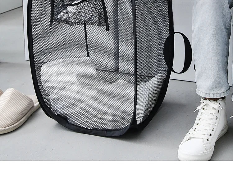 Foldable Wall Hanging USA Laundry Organizer Mesh Storage Bucket For Dirty Clothes Practical Household Bathroom Daily Tidying Accesso - Ammpoure