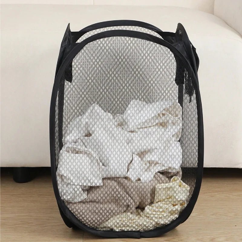 Foldable Wall Hanging USA Laundry Organizer Mesh Storage Bucket For Dirty Clothes Practical Household Bathroom Daily Tidying Accesso - Ammpoure