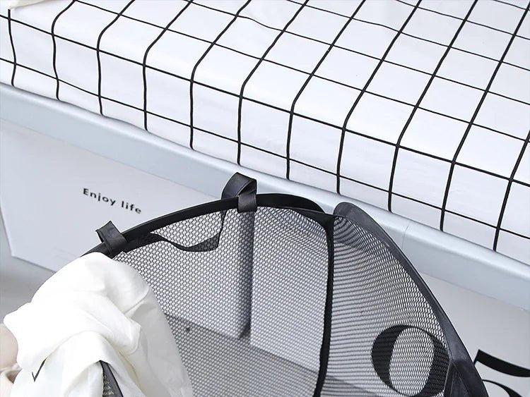 Foldable Wall Hanging USA Laundry Organizer Mesh Storage Bucket For Dirty Clothes Practical Household Bathroom Daily Tidying Accesso - Ammpoure