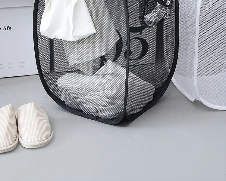 Foldable Wall Hanging USA Laundry Organizer Mesh Storage Bucket For Dirty Clothes Practical Household Bathroom Daily Tidying Accesso - Ammpoure