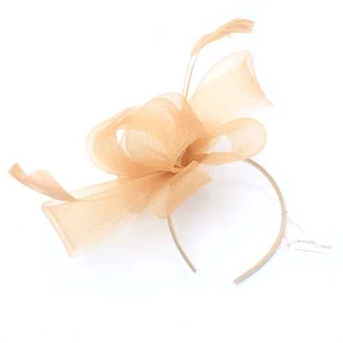 Gold Looped Net & Feather Fascinator Headband for Weddings & Races - Ammpoure