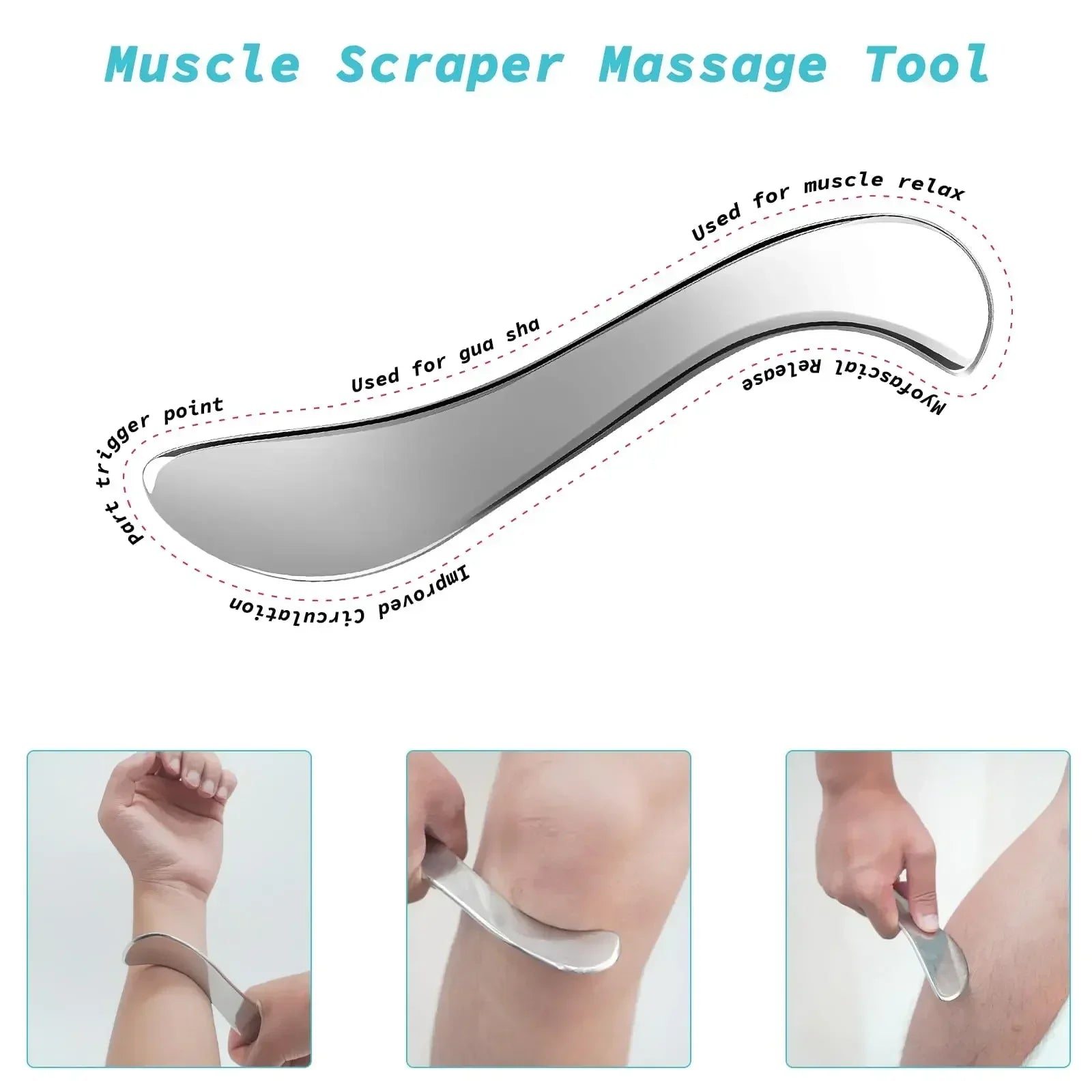 Gua Sha Tool Stainless Steel Muscle Full Body Skin Massage Tool Soft Tissue Myofascial Scraper Stuff Lymphatic Drainage Massager - Ammpoure