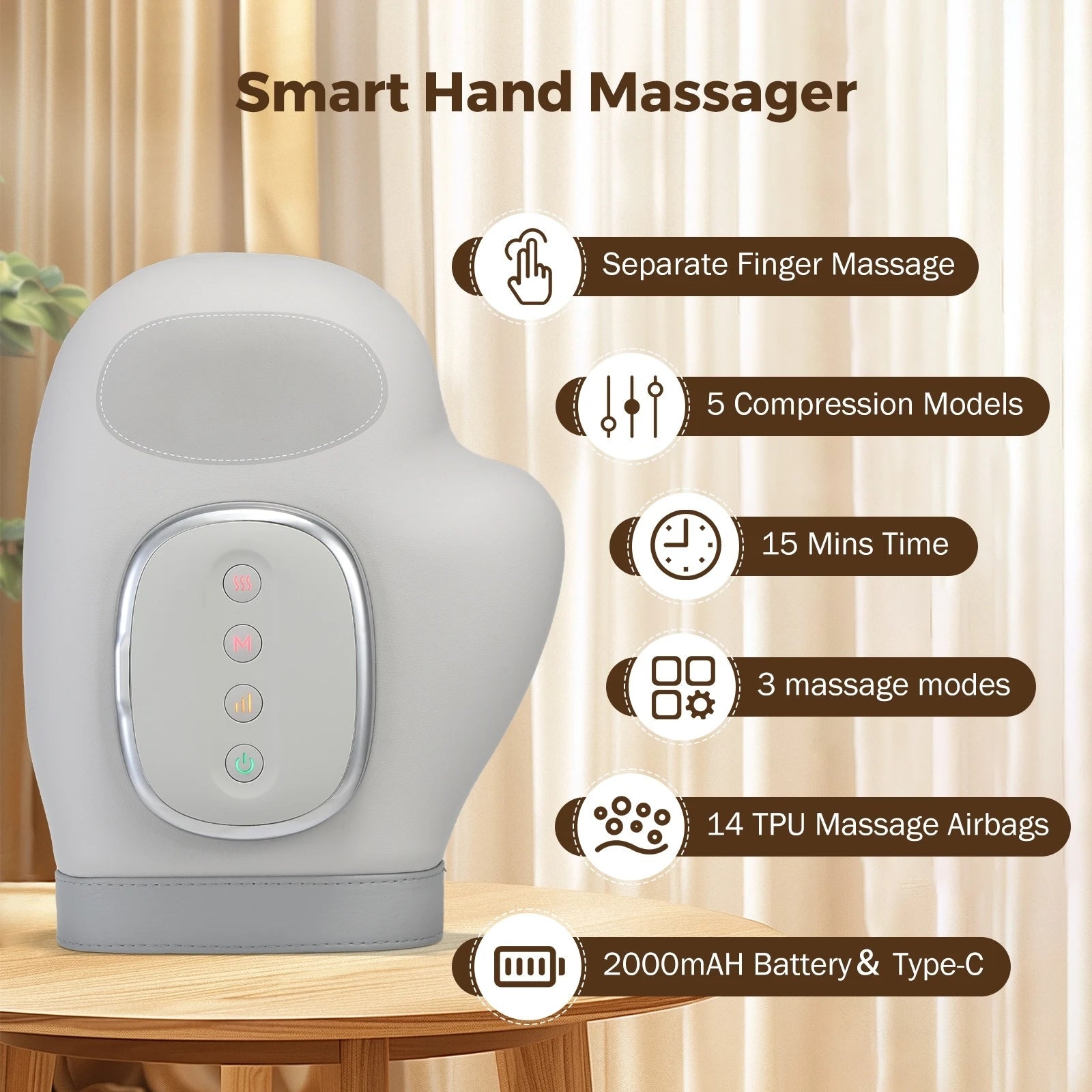 Hand Massager Heat Airbag Compression Carpal Tunnel Wrist Finger Palm Kneading Massage Device Electric Vibration Gloves Relax - Ammpoure