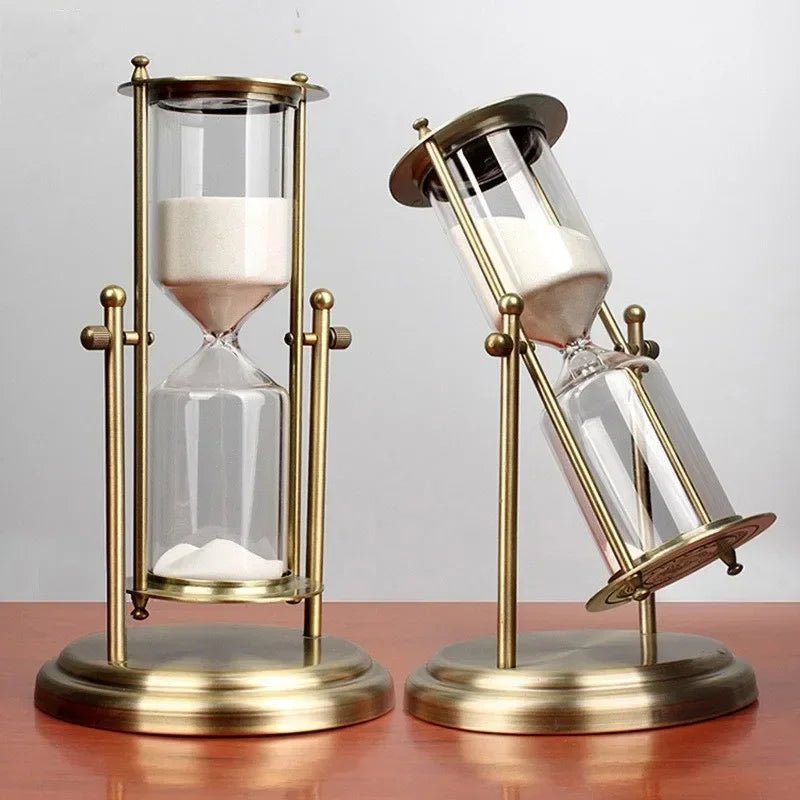 Hourglass Timer Decoration Advanced Creative Glass Flowing Sand Time Metal Hourglass Rotating Crown Small Gift - Ammpoure