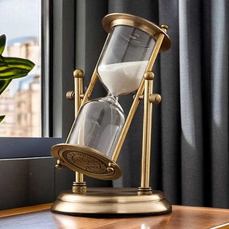 Hourglass Timer Decoration Advanced Creative Glass Flowing Sand Time Metal Hourglass Rotating Crown Small Gift - Ammpoure