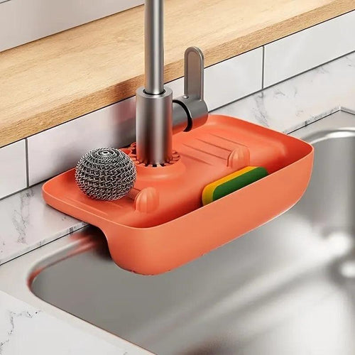 Household Silicone Sink Drain Rack Faucet Splash Proof Drain Rack Water Collecting Pad Sponge Rag Steel Wool Gadget Storage Box - Ammpoure Wellbeing 🇬🇧