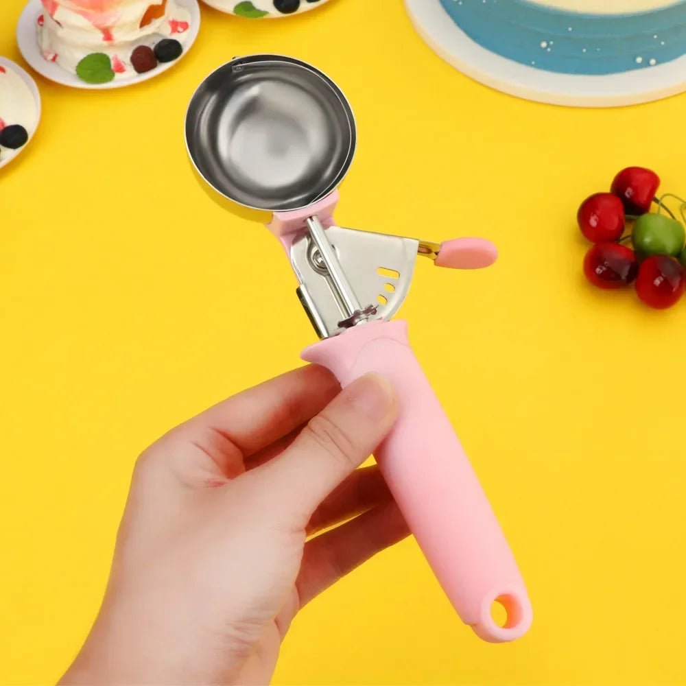 Ice Cream Scoop with Trigger USA Stainless Steel Fruit & Ice Cream Scoop with Comfort-Grip Handle for Home & Kitchen Use - Ammpoure