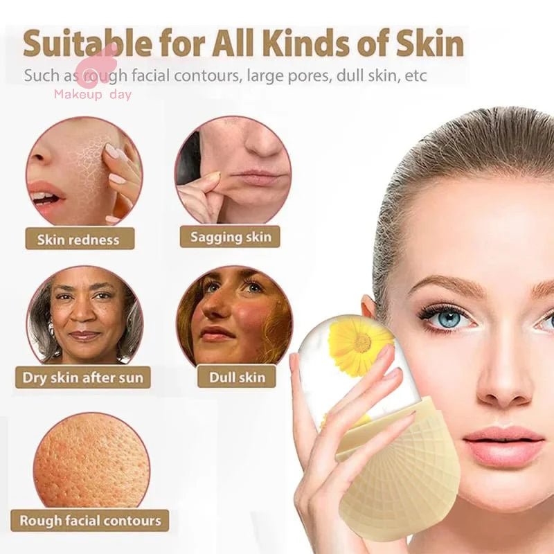 Ice Roller For Face And Eyes Silicone Ice Mold Massager Cooling And Firming Facial Skin Ice Roller Leak - proof Reusable - Ammpoure