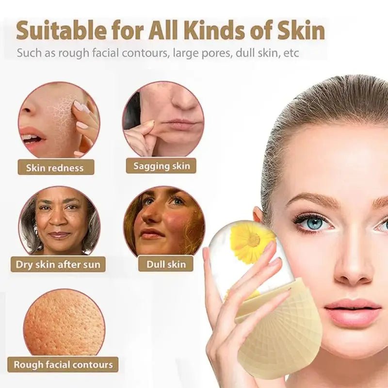 Ice Roller For Face And Eyes Silicone Ice Mold Massager Cooling And Firming Facial Skin Ice Roller Leak - proof Reusable - Ammpoure