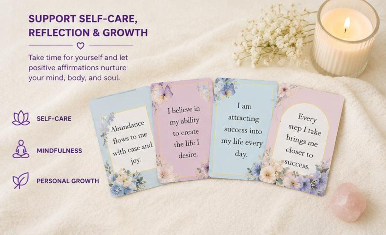 Printable Positive Affirmation Cards, Daily Inspiration Quotes, Mental Health Gift for Women, Journal & Planner Inserts, Digital PDF