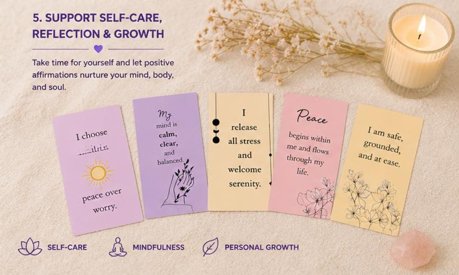 Printable Positive Affirmation Cards, Mindfulness Quote Template, Anxiety Relief Gift, Self Care Journal & Planner Inserts, Digital PDF