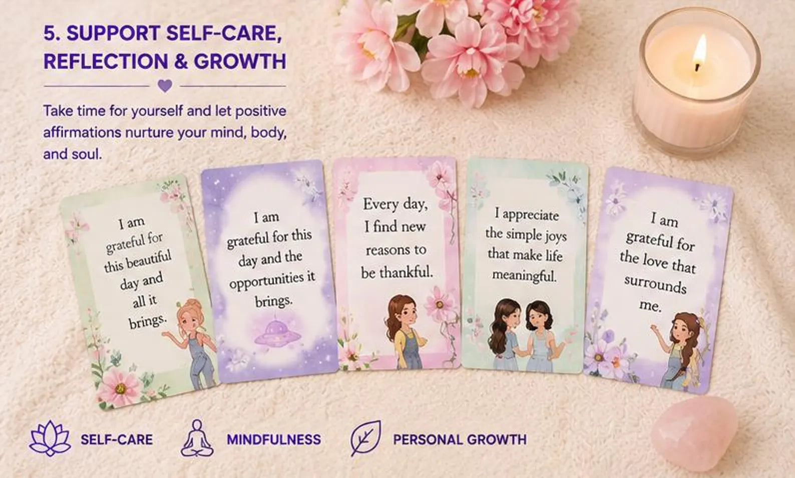 Calming Affirmation Cards Printable, Mindfulness Quotes Template for Anxiety Relief, Mental Health Checklist, Daily Meditation Deck PDF