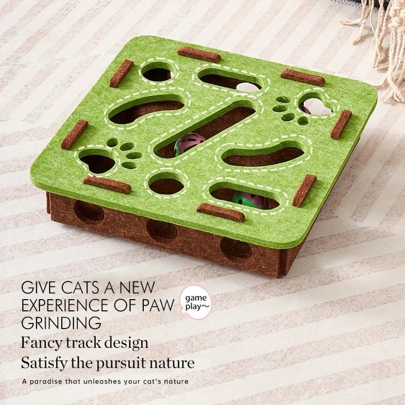 Interactive Cat Puzzle Toy Felt Toy Box with Maze Tunnel Bell Ball Indoor Entertainment Cat Toy - Ammpoure