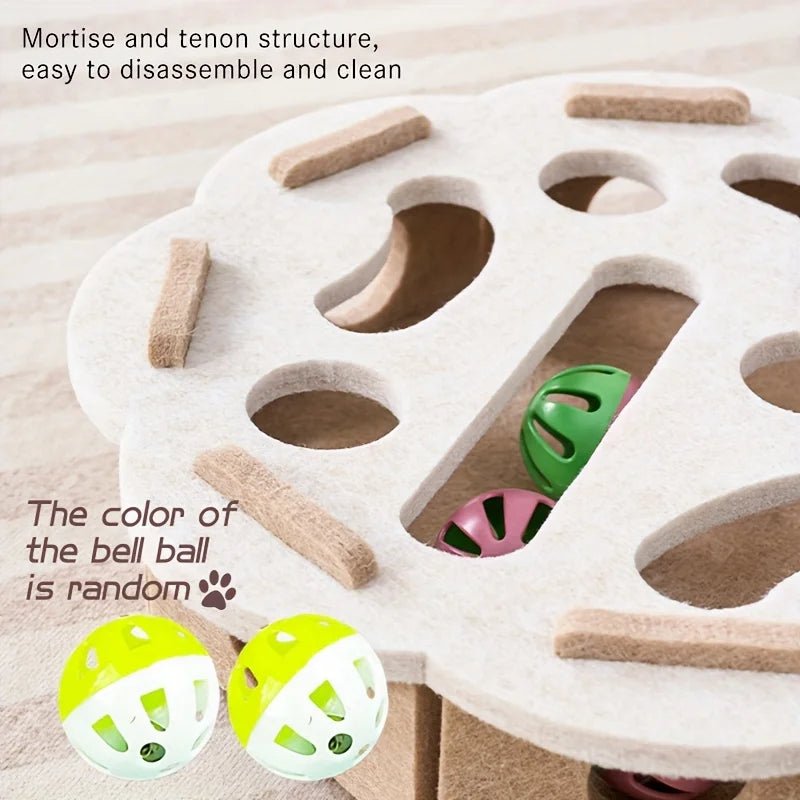 Interactive Cat Puzzle Toy Felt Toy Box with Maze Tunnel Bell Ball Indoor Entertainment Cat Toy - Ammpoure