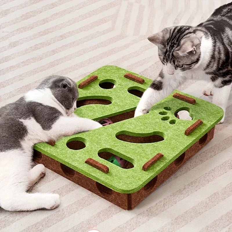 Interactive Cat Puzzle Toy Felt Toy Box with Maze Tunnel Bell Ball Indoor Entertainment Cat Toy - Ammpoure