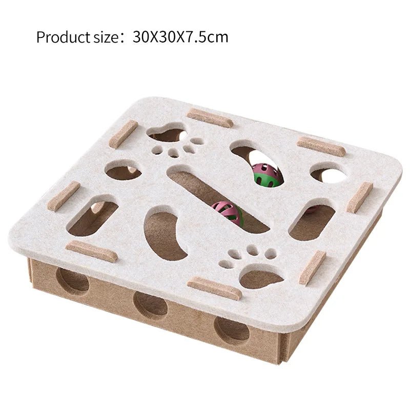 Interactive Cat Puzzle Toy Felt Toy Box with Maze Tunnel Bell Ball Indoor Entertainment Cat Toy - Ammpoure