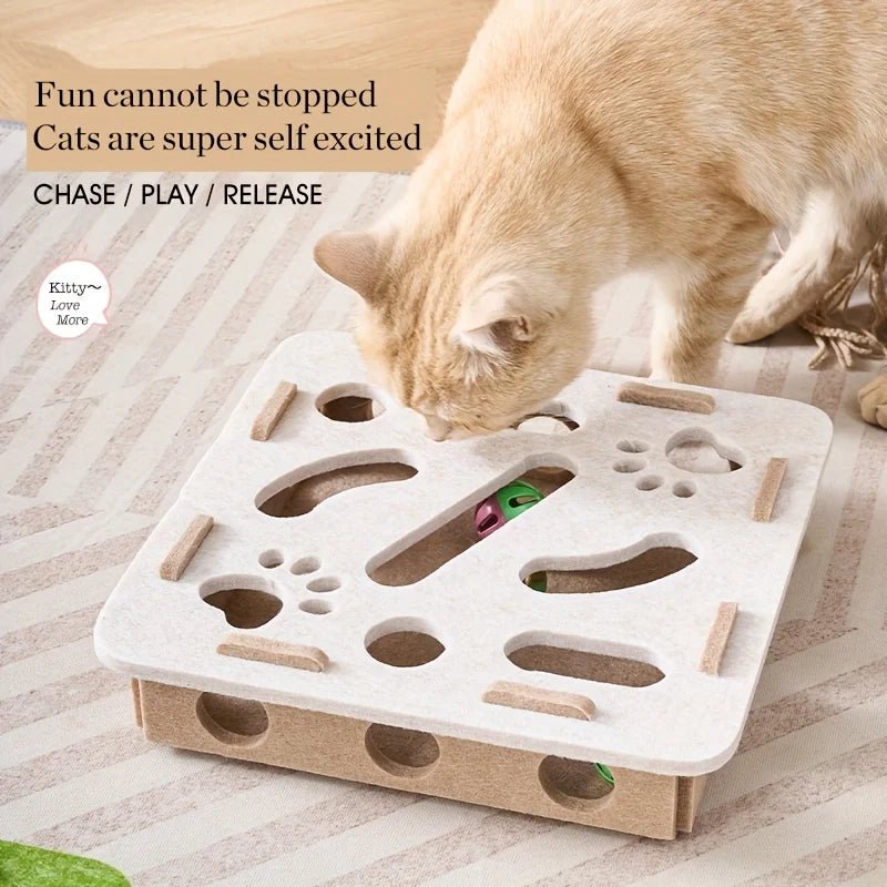 Interactive Cat Puzzle Toy Felt Toy Box with Maze Tunnel Bell Ball Indoor Entertainment Cat Toy - Ammpoure