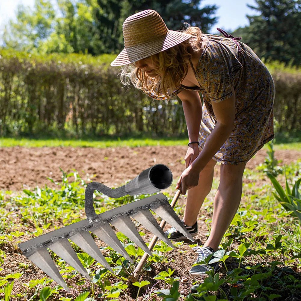 Iron Gardening Hoe Weeding Rake Farm Tool Grasping Raking Loosening Soil Nail Rake Tool Artifact Harrow Farm Tool - Ammpoure