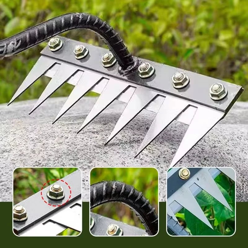 Iron Gardening Hoe Weeding Rake Farm Tool Grasping Raking Loosening Soil Nail Rake Tool Artifact Harrow Farm Tool - Ammpoure