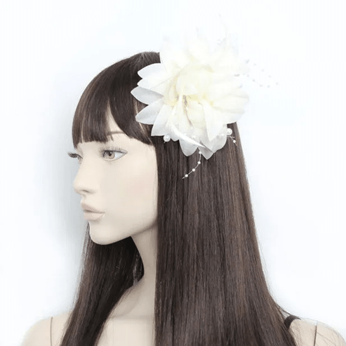 Ivory Flower Fascinator Clip & Pin for Weddings & Proms - Ammpoure