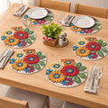 Jute Cotton Round Table Mats Set of 4 - Dining Table mat 4 Pieces Floral Printed Waterproof, Elegant and Durable for Dining Table - Ammpoure