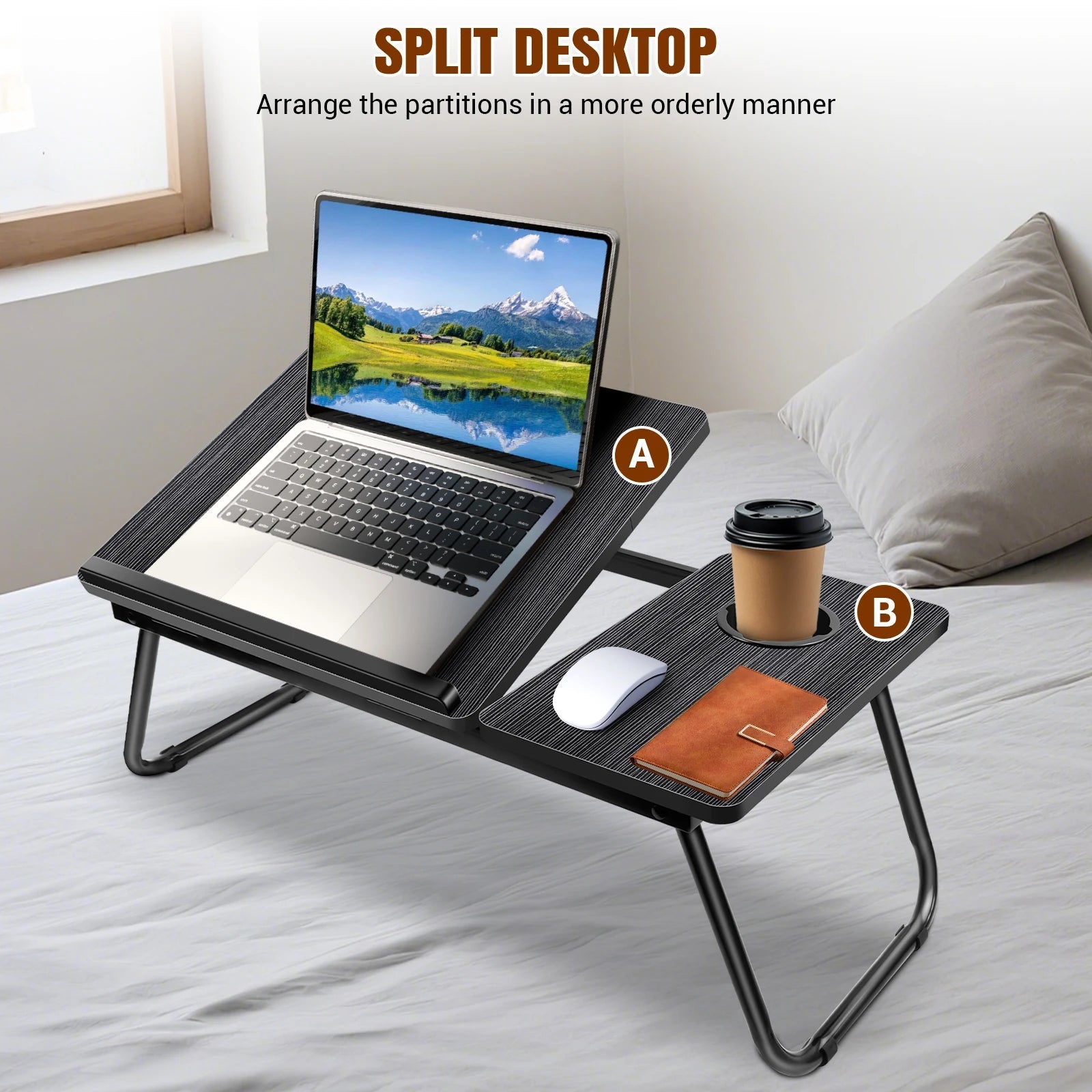 Laptop Desk, Laptop Bed Table with Foldable Legs & Cup Slot, Reading Holder Notebook Stand Breakfast Bed Tray Book Holder - Ammpoure