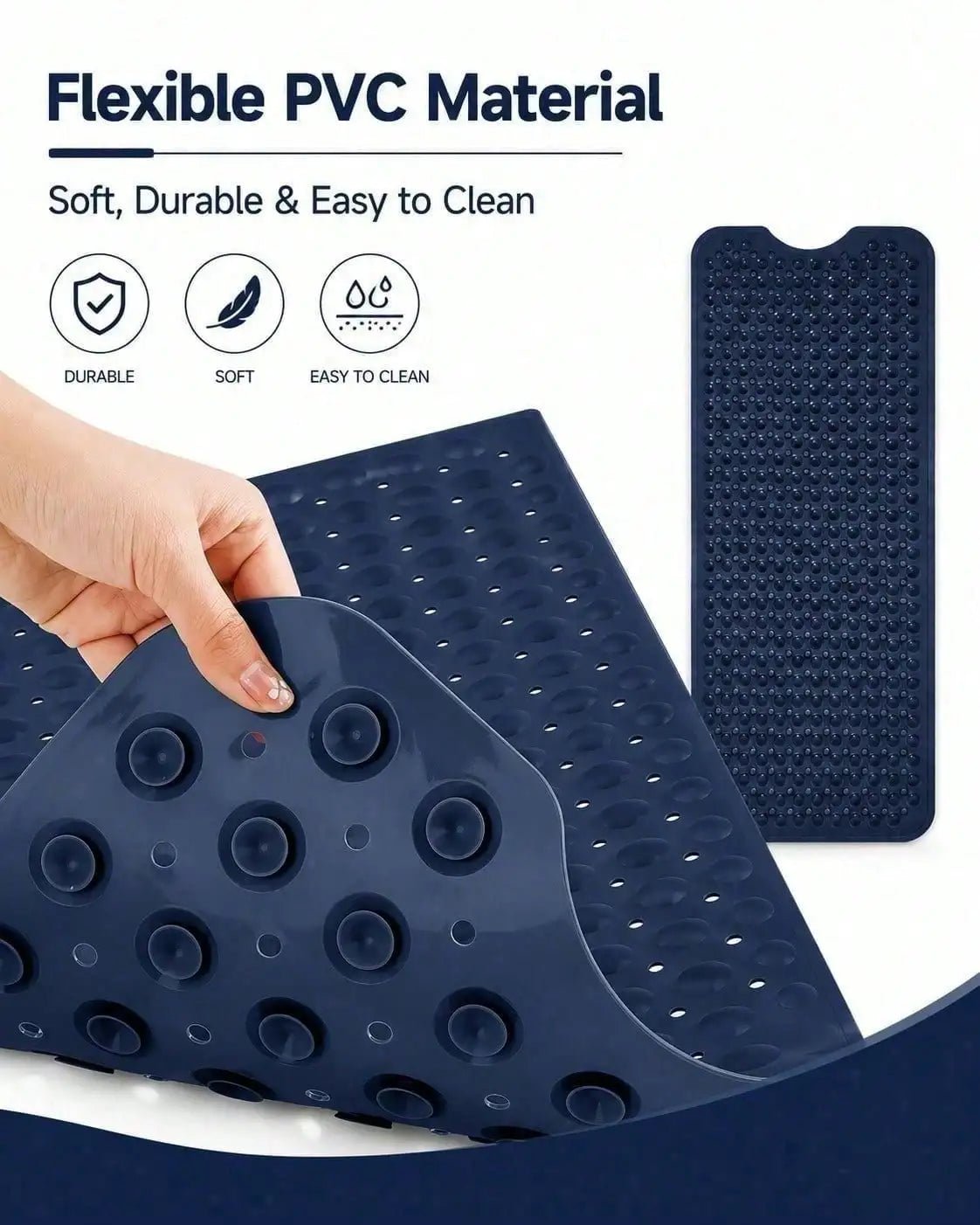 Large Bathtub Mat 40×16 Inch USA Multi-Color Bathroom Shower Mat with Textured Pebble Surface, Soft PVC Tub Mat with Suction Cups & Drain Holes, Stylish Bath Decor - Ammpoure