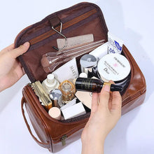 Load image into Gallery viewer, Leather Men Business Portable Storage Bag Toiletries Organizer Women Travel Cosmetic Bag Hanging Waterproof Wash Pouch - Ammpoure Wellbeing 🇬🇧
