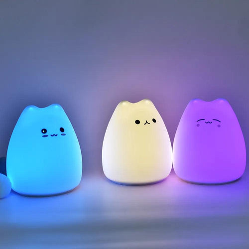 LED Night Light For Children Baby Kids soft Silicone Touch Sensor 7 Colors cartoon Cat sleeping lamp home bedroom decoration - Ammpoure Wellbeing