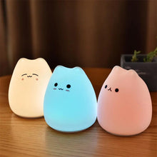 Load image into Gallery viewer, LED Night Light For Children Baby Kids soft Silicone Touch Sensor 7 Colors cartoon Cat sleeping lamp home bedroom decoration - Ammpoure Wellbeing
