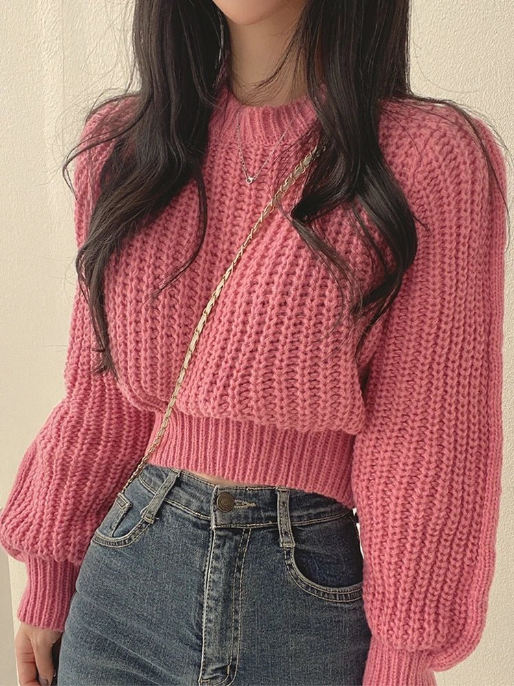 Loose Vintage Harajuku Lantern Long Sleeve Women Sweater Korean Autumn Winter Knitwear Soft Warm Tops Chic Solid Femme Sweater - Ammpoure Wellbeing