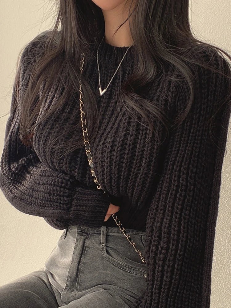 Loose Vintage Harajuku Lantern Long Sleeve Women Sweater Korean Autumn Winter Knitwear Soft Warm Tops Chic Solid Femme Sweater - Ammpoure Wellbeing