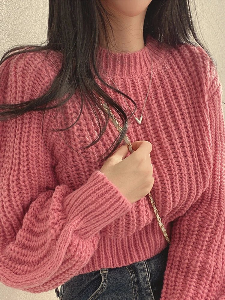 Loose Vintage Harajuku Lantern Long Sleeve Women Sweater Korean Autumn Winter Knitwear Soft Warm Tops Chic Solid Femme Sweater - Ammpoure Wellbeing