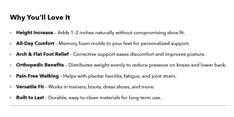 Memory Foam Height Increase Insoles UK for Men Women Shoes Flat Feet Arch Support Orthopedic Insoles Sneakers Heel Lift Shoe Pads - Ammpoure
