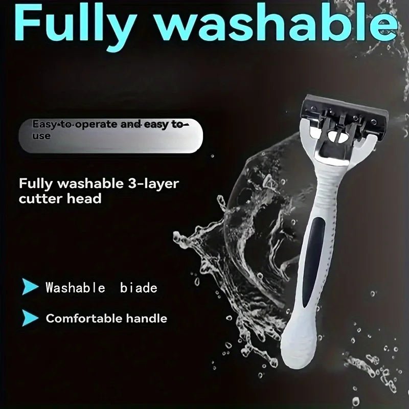 Men And Women Razor Manual Safety Blade 3 - Layer Stainless Steel Hair Removal Shaving Blades Replaceable Shaver Head - Ammpoure