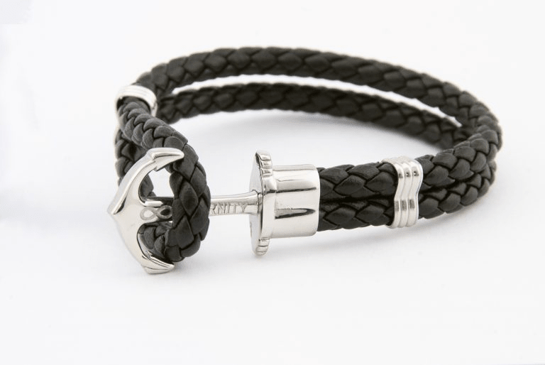 Men's Plaited Leather Bracelet — Anchor Clasp, Black UK - Ammpoure