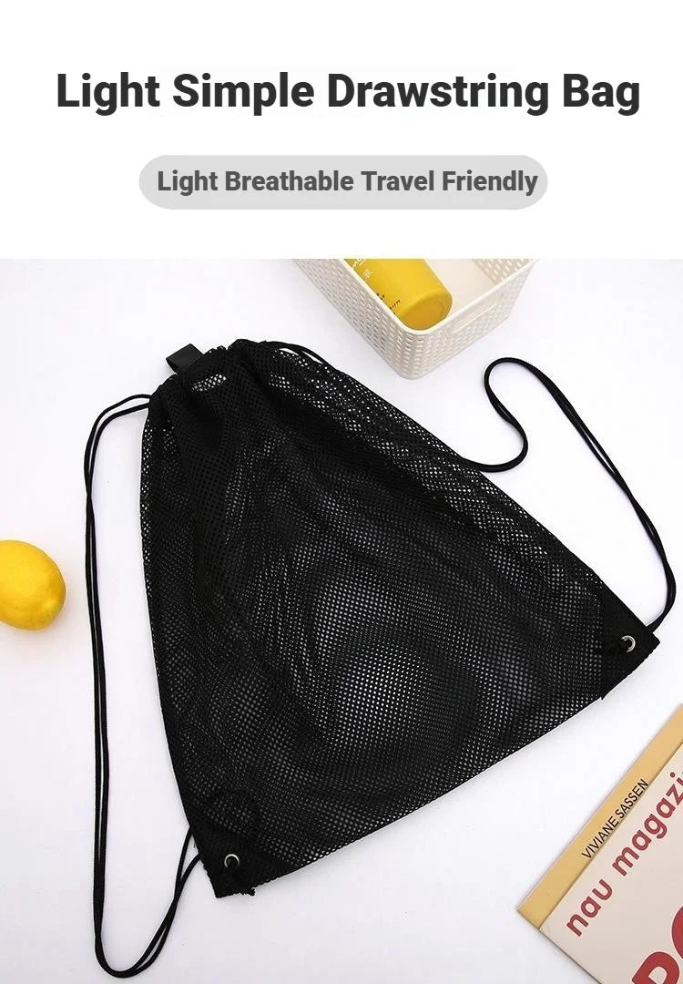 Mesh Drawstring Bag Backpack Black Mesh Bags Heavy Duty Soccer Ball Net Bag Equipment Bag for Gym Beach Swimming Gears - Ammpoure
