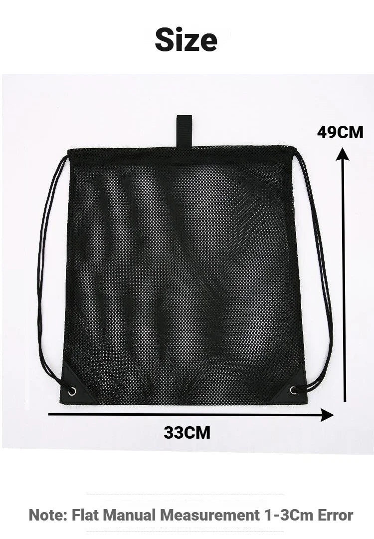 Mesh Drawstring Bag Backpack Black Mesh Bags Heavy Duty Soccer Ball Net Bag Equipment Bag for Gym Beach Swimming Gears - Ammpoure