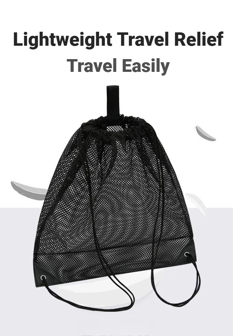 Mesh Drawstring Bag Backpack Black Mesh Bags Heavy Duty Soccer Ball Net Bag Equipment Bag for Gym Beach Swimming Gears - Ammpoure