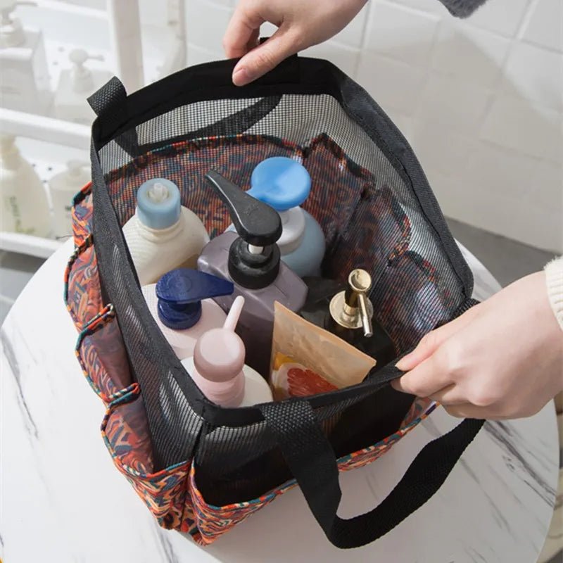 Mesh Shower Caddy Tote, Portable College Bathroom Tote, Quick Hold , 8 Basket Pockets and 2 Oxford Handles-Black - Ammpoure