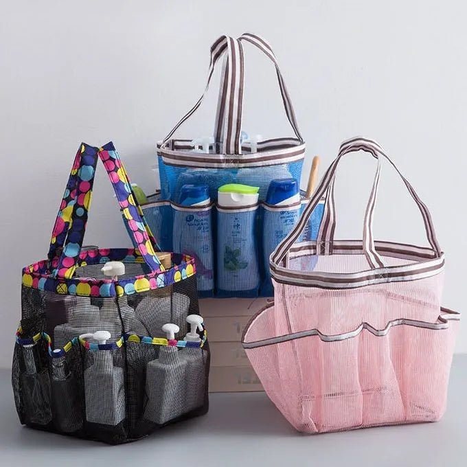 Mesh Shower Caddy Tote, Portable College Bathroom Tote, Quick Hold , 8 Basket Pockets and 2 Oxford Handles-Black - Ammpoure