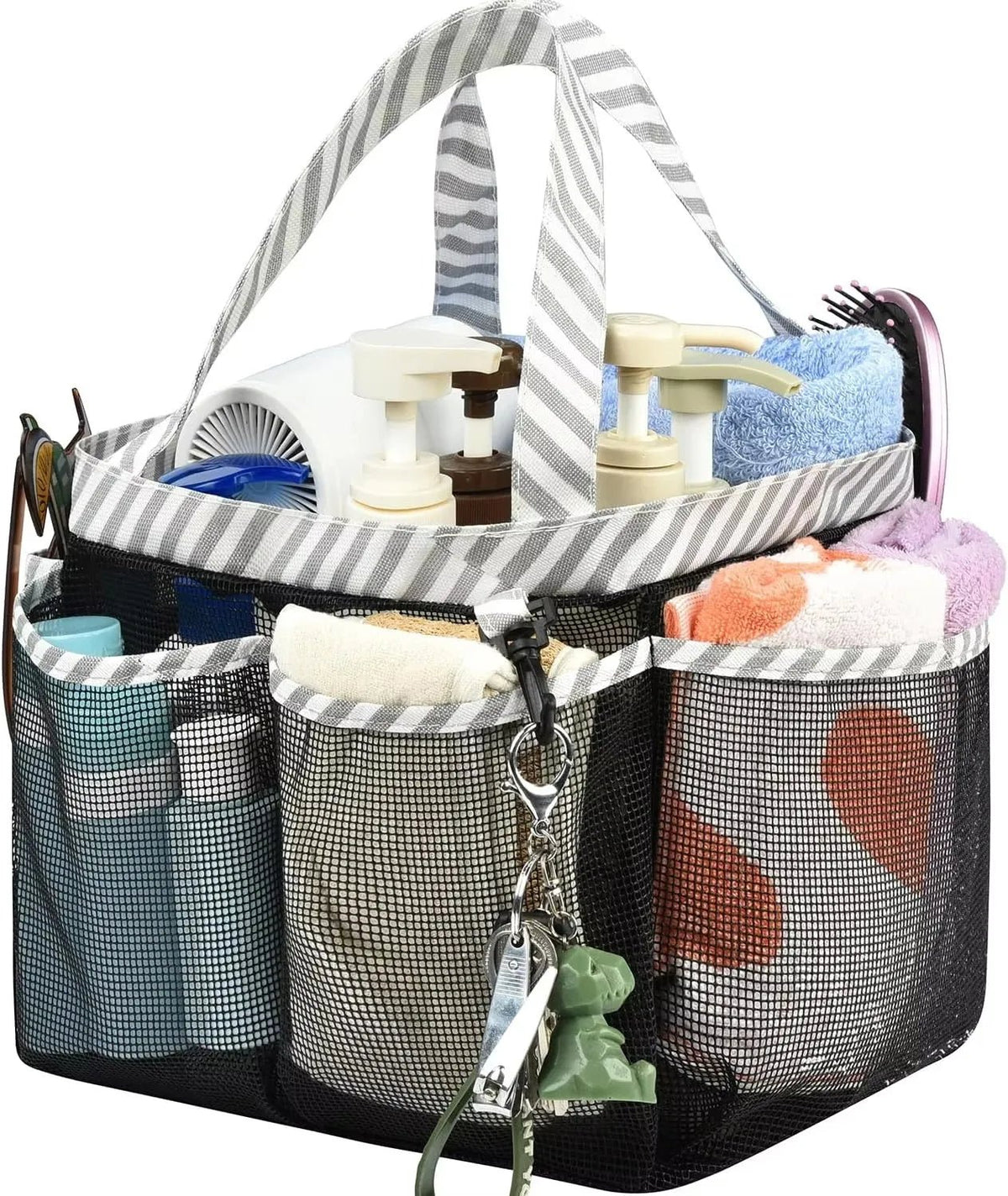 Mesh Shower Caddy Tote, Portable College Bathroom Tote, Quick Hold , 8 Basket Pockets and 2 Oxford Handles-Black - Ammpoure