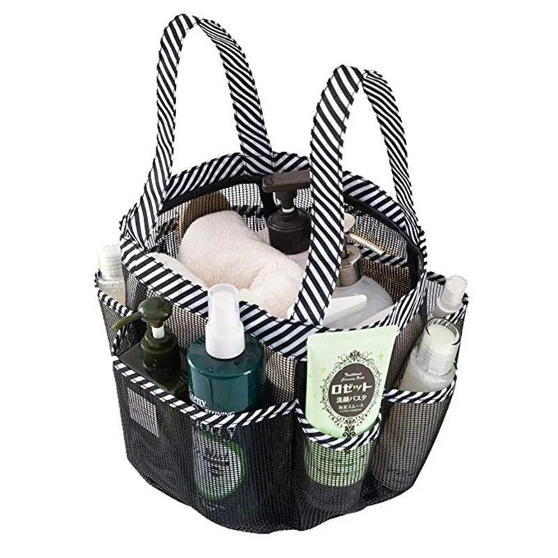 Mesh Shower Caddy Tote, Portable College Bathroom Tote, Quick Hold , 8 Basket Pockets and 2 Oxford Handles-Black - Ammpoure
