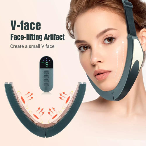Microcurrent V-face Face Lift Device 6Mode Heated Skin Rejuvenation Double Chin V Face Vibration Massager Wireless Remote Contro - Ammpoure Wellbeing 🇬🇧
