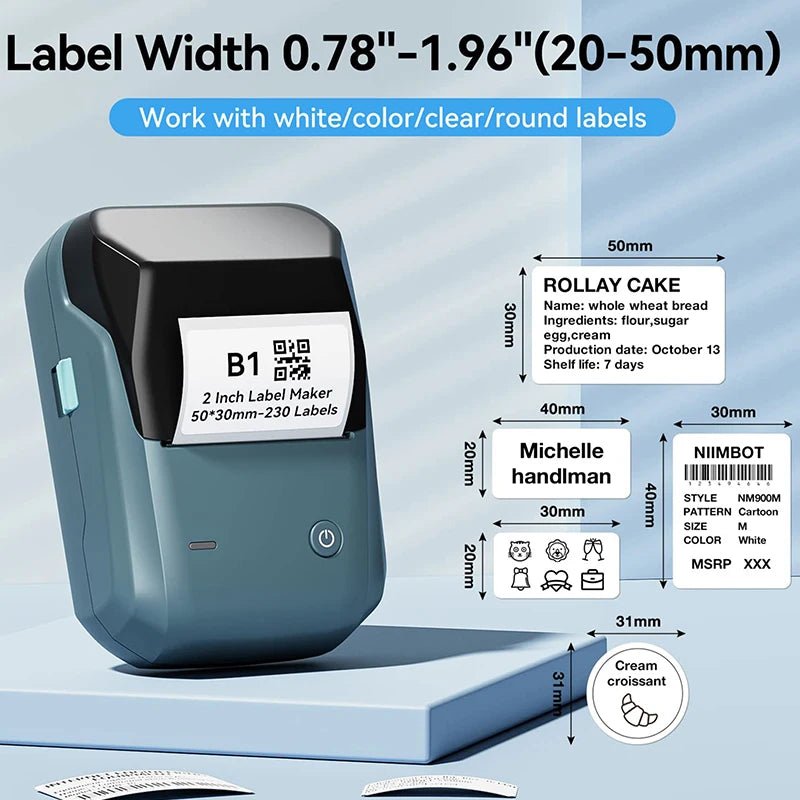 Mini Label Thermal Printer Niimbot B1 Portable Self - Adhesive Printer For Stickers Round Labels Rolls UV Tag Bluetooth Printer - Ammpoure Wellbeing